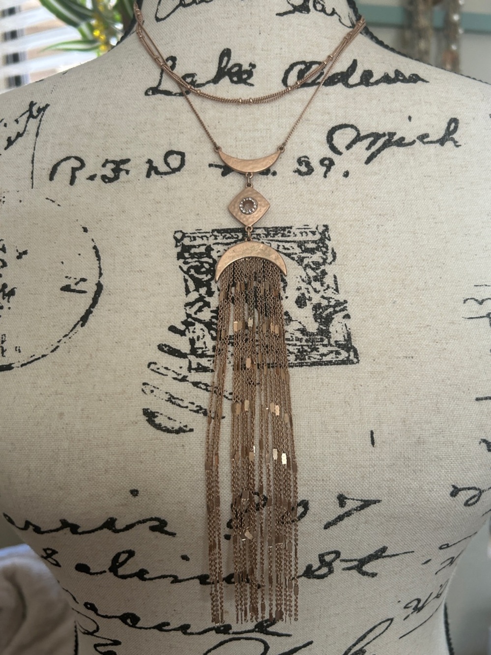 Gorg!!! Express Rose Gold Multi-Chain Tassel Pendant Necklace